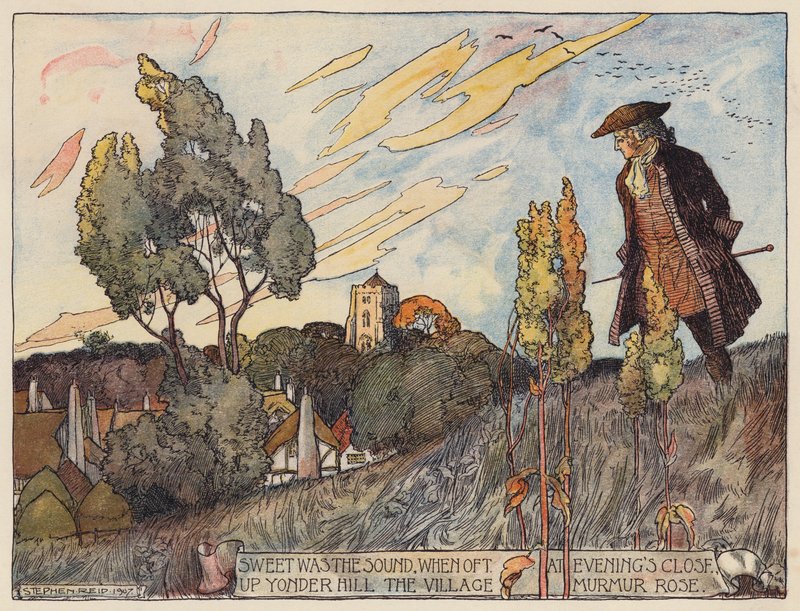 Oliver Goldsmith illusztrációja a The Deserted Village (színes litográfia) című könyvhöz. alkotó: Stephen Reid