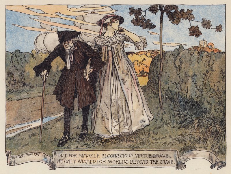 Oliver Goldsmith illusztrációja a The Deserted Village (színes litográfia) című könyvhöz. alkotó: Stephen Reid