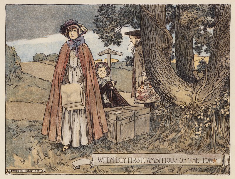 Oliver Goldsmith illusztrációja a The Deserted Village (színes litográfia) című könyvhöz. alkotó: Stephen Reid
