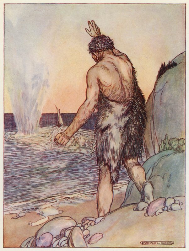 Polyphemus dobott, Egy nagy szikla (színes litográfia) alkotó: Stephen Reid