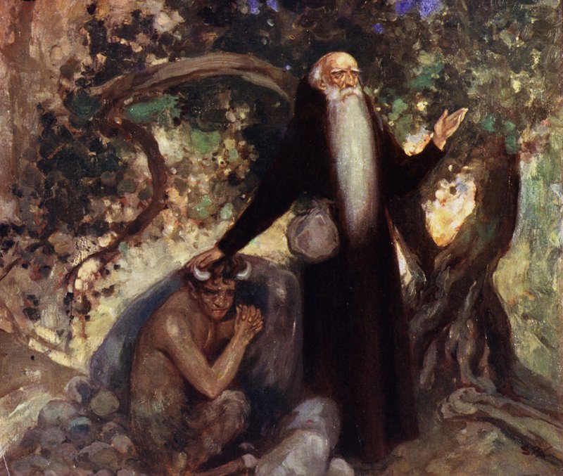 Szent Antal és a Szatír (színes litó) alkotó: Stephen Reid