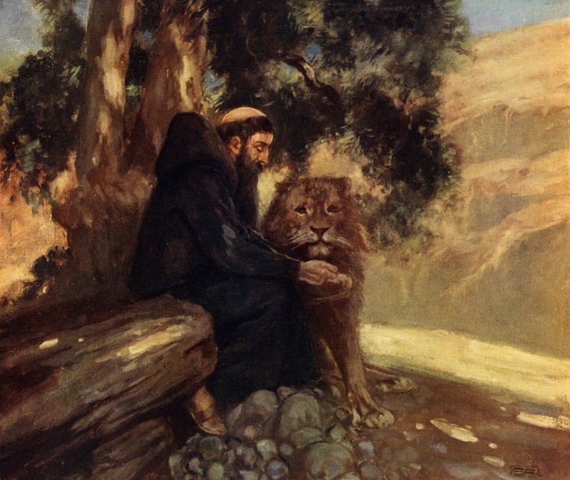 Szent Jeromos és az oroszlán (színes litó) alkotó: Stephen Reid
