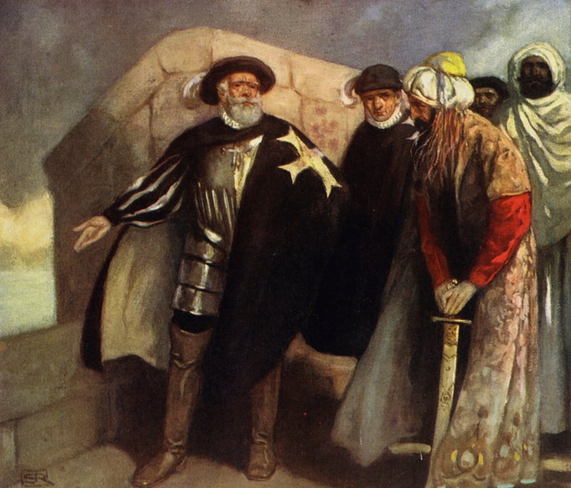 A Fehér Kereszt Lovagjai Szent Angelo erődben (színes litó) alkotó: Stephen Reid