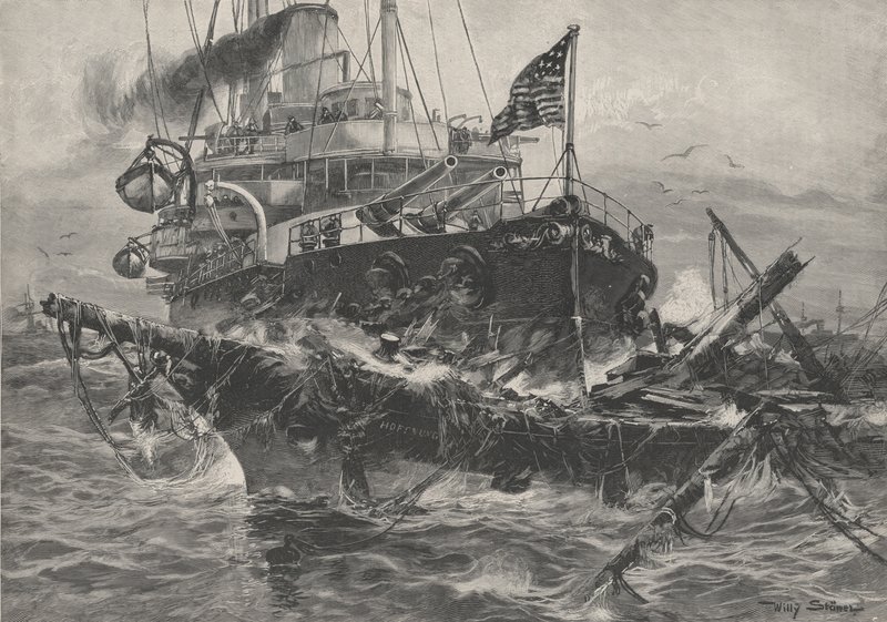 Egy amerikai harcos elpusztítja az Atlanti-óceánon a hajótörötteket. alkotó: Stoewer Willy