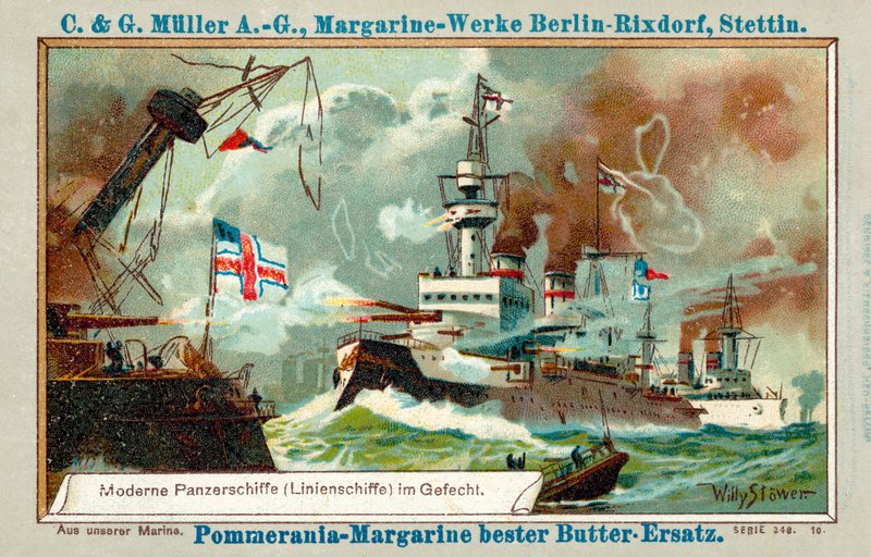 Modern vashajók harcban (chromolitho) alkotó: Stoewer Willy