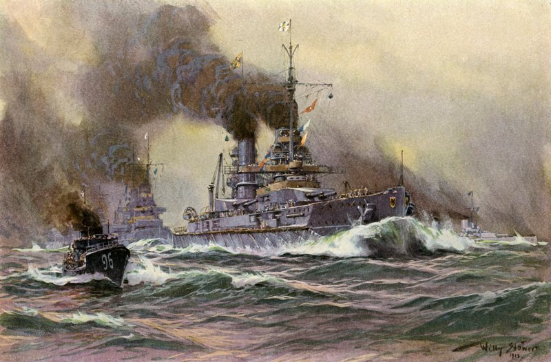 A német haditengerészet vonalhajói Kielnél (színes litho) alkotó: Willy Stoewer 