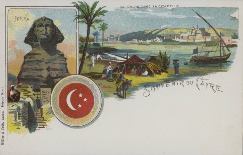 Egyiptomi jelenetek: Kairó és fellegvára, valamint a Szfinx (chromolitho) alkotó: Swiss School