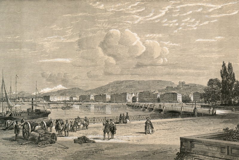Genf, a Quai du Mont Blancról alkotó: Swiss School