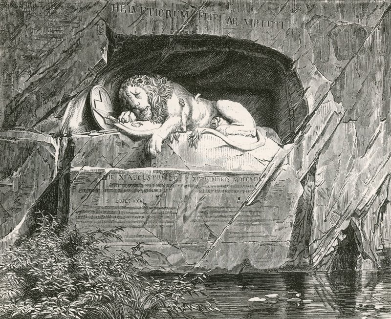 Luzern-i emlékmű a svájci gárdistáknak, akik elestek a francia királyi család védelmében, 1792. augusztus 10. alkotó: Swiss School