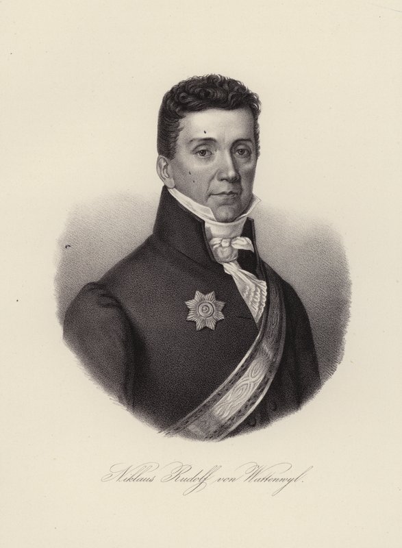 Niklaus Rudolf von Wattenwyl, svájci tábornok és a restauráció utolsó polgármestere Bern városában (metszet) alkotó: Swiss School