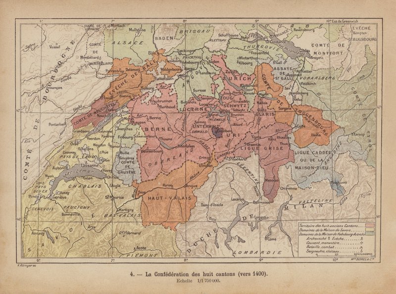 Régi svájci szövetség, 1400 körül (színes metszet) alkotó: Swiss School