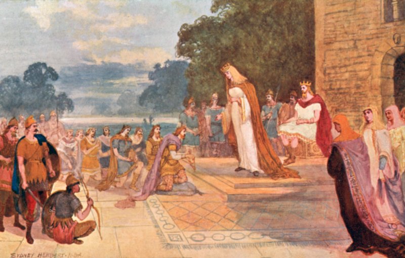 Edgar király és Elfrida királyné nyolc hódoló herceg hódolatát fogadják Chesterben, Kr. u. 973. alkotó: Sydney Herbert