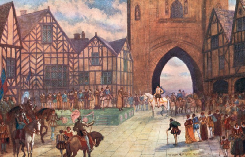 I. Jakab király látogatása Chesterben, Kr. u. 1617. alkotó: Sydney Herbert