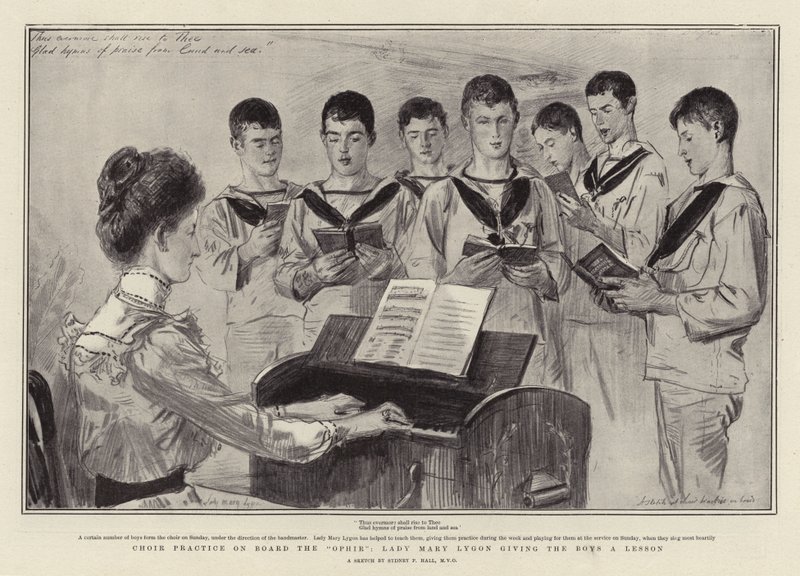 Kórusgyakorlat az Ophir fedélzetén, Lady Mary Lygon leckét ad a fiúknak alkotó: Sydney Prior Hall