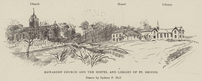 Hawarden templom és a St Deiniol szálló és könyvtára alkotó: Sydney Prior Hall