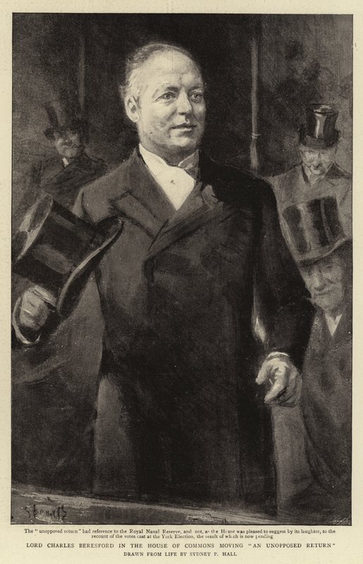Lord Charles Beresford az alsóházban, ellenkezés nélkül visszatér alkotó: Sydney Prior Hall
