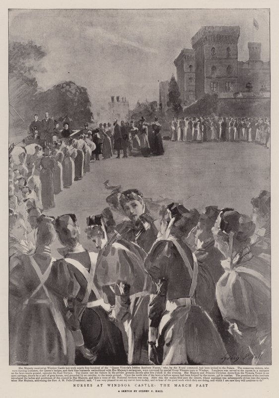 Ápolónők a windsori kastélyban, a March Past alkotó: Sydney Prior Hall