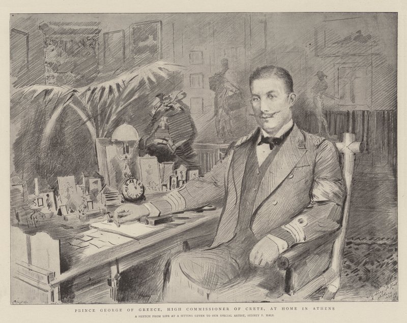 György görög herceg, Kréta főbiztosa, otthon Athénban alkotó: Sydney Prior Hall