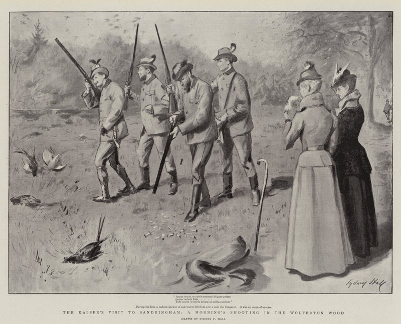A Kaiser látogatása Sandringhamben, egy reggeli lövöldözés a Wolferton Woodban alkotó: Sydney Prior Hall