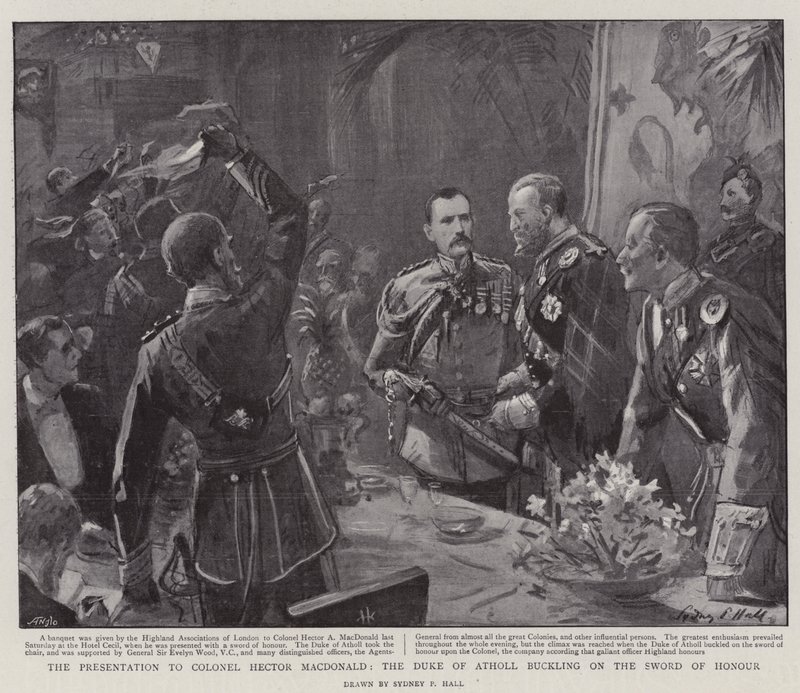 Hector MacDonald ezredes bemutatása, Atholl hercegének csatolása a Becsületkardra alkotó: Sydney Prior Hall
