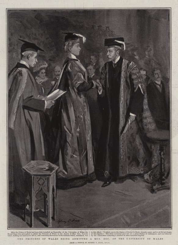A walesi hercegnőt felvették a Walesi Egyetem zenetudományi doktorának alkotó: Sydney Prior Hall
