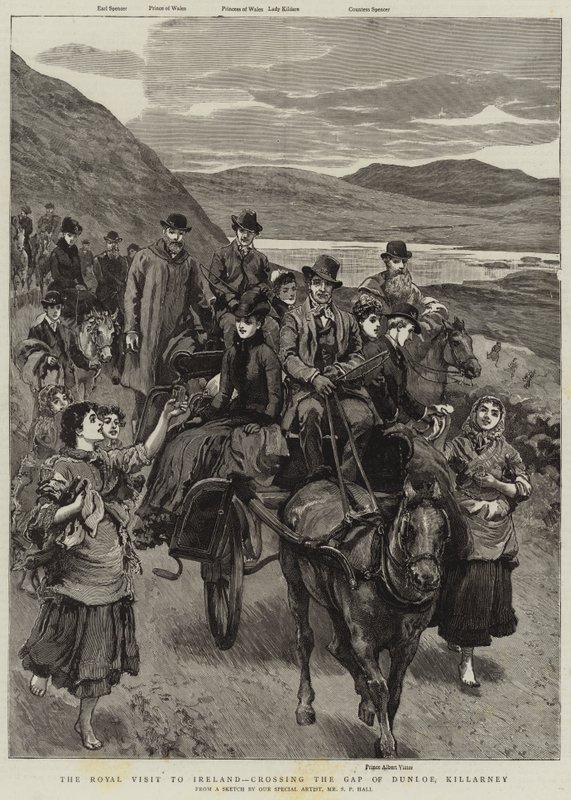 Királyi látogatás Írországban, átkelve a Dunloe szakadékán, Killarney államban alkotó: Sydney Prior Hall