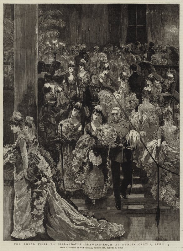 A királyi látogatás Írországban, a dublini kastély rajzterme, április 9. alkotó: Sydney Prior Hall