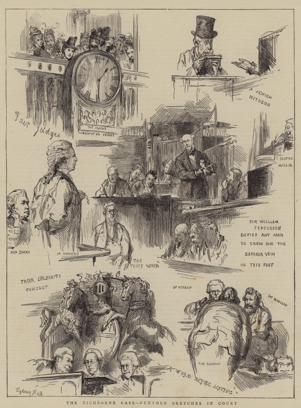 A Tichborne-ügy, további vázlatok a bíróságon alkotó: Sydney Prior Hall