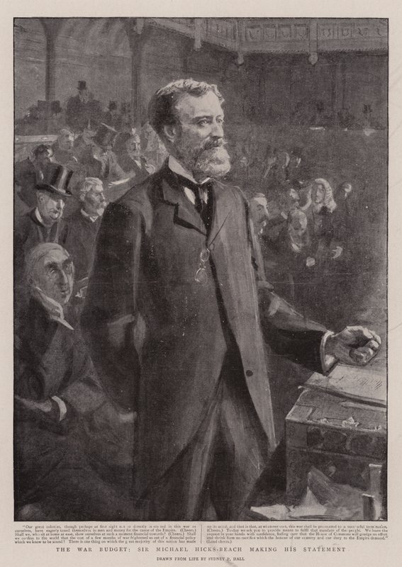 A háborús költségvetés, Sir Michael Hicks-Beach nyilatkozata alkotó: Sydney Prior Hall