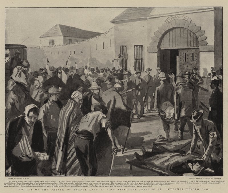 Az alandi csata áldozatai, Boer Parisoneras megérkezik a pietermaritzburgi börtönbe alkotó: Sydney Prior Hall