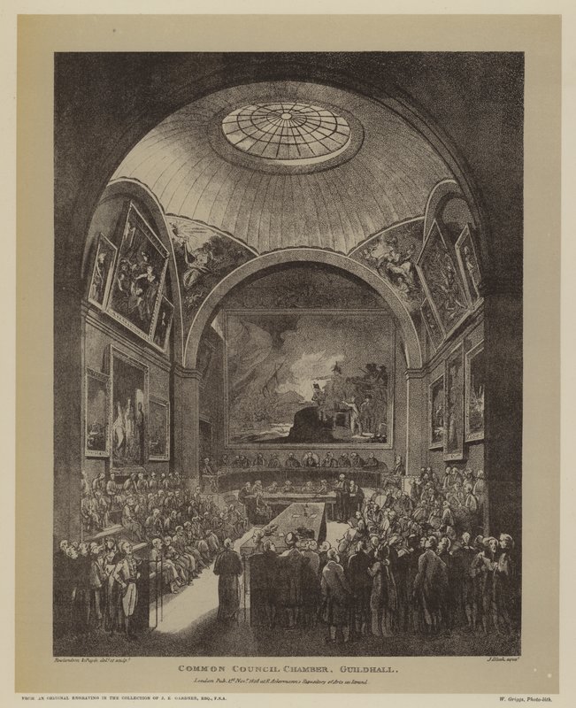 Közös Tanácsterem, Guildhall, London City, 1808 alkotó: T. and Pugin Rowlandson
