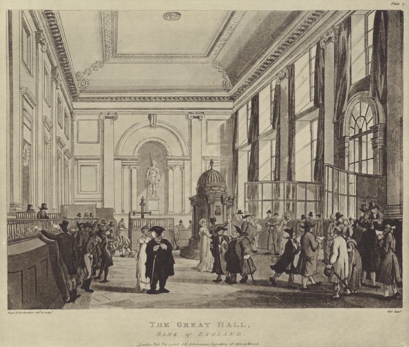 The Pay Hall, Bank of England, 1808 alkotó: T. and Pugin Rowlandson