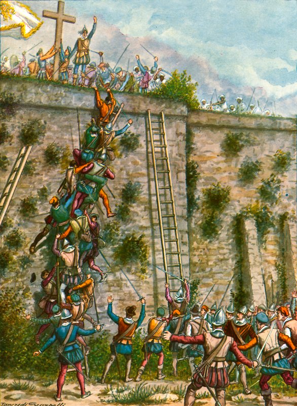 A portugálok támadása Áden falai ellen alkotó: Tancredi Scarpelli