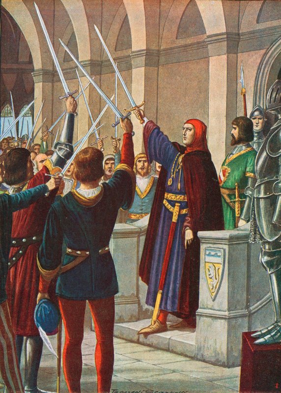 Cangrande della Scalát nevezték ki a Liga Ghibillini tábornokává, 1318 decemberében alkotó: Tancredi Scarpelli