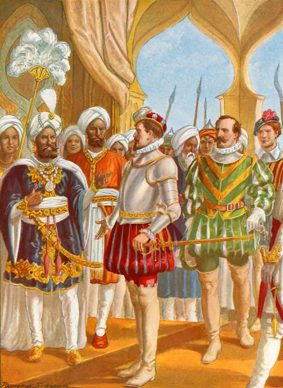 Beszélgetés Pietro Alvares Cabral és Calicut királya között alkotó: Tancredi Scarpelli
