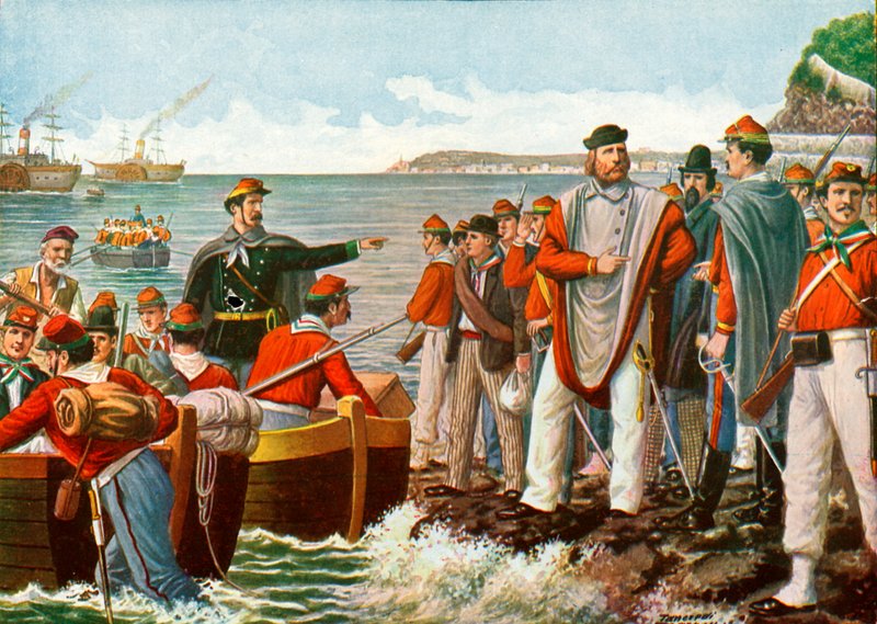 Garibaldi az Ezer expedícióra indul 1860-ban alkotó: Tancredi Scarpelli