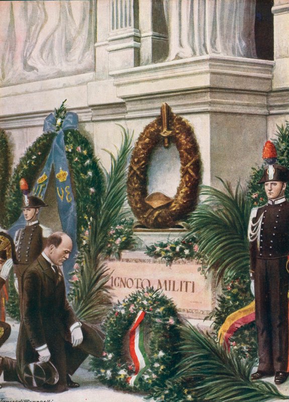 Il Duce tiszteletadása az ismeretlen katona sírjánál alkotó: Tancredi Scarpelli