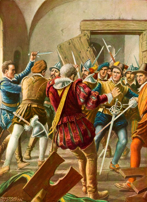 Francisco Pizarro megölése alkotó: Tancredi Scarpelli