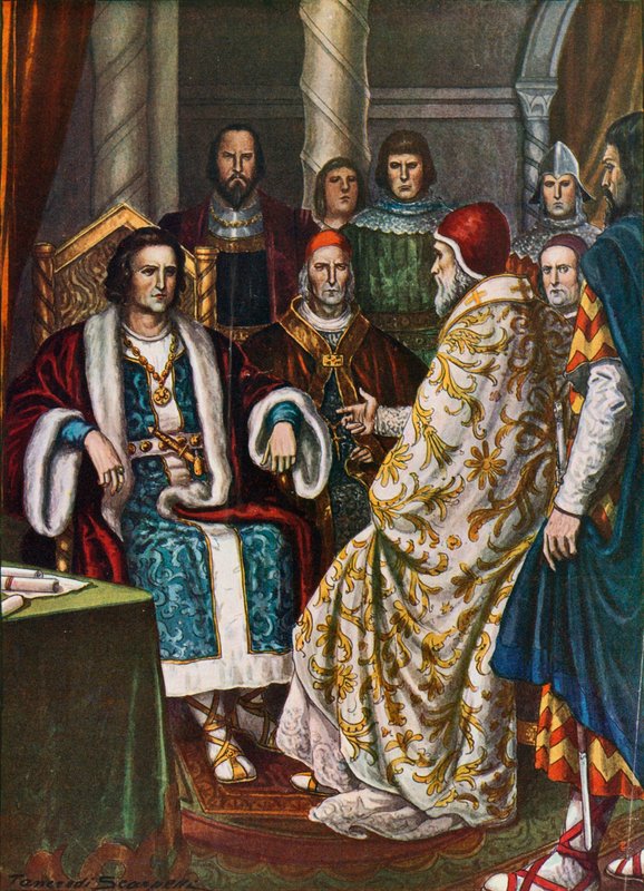 Pepin király, a frankok királya beszélget II. István pápával, 754 alkotó: Tancredi Scarpelli
