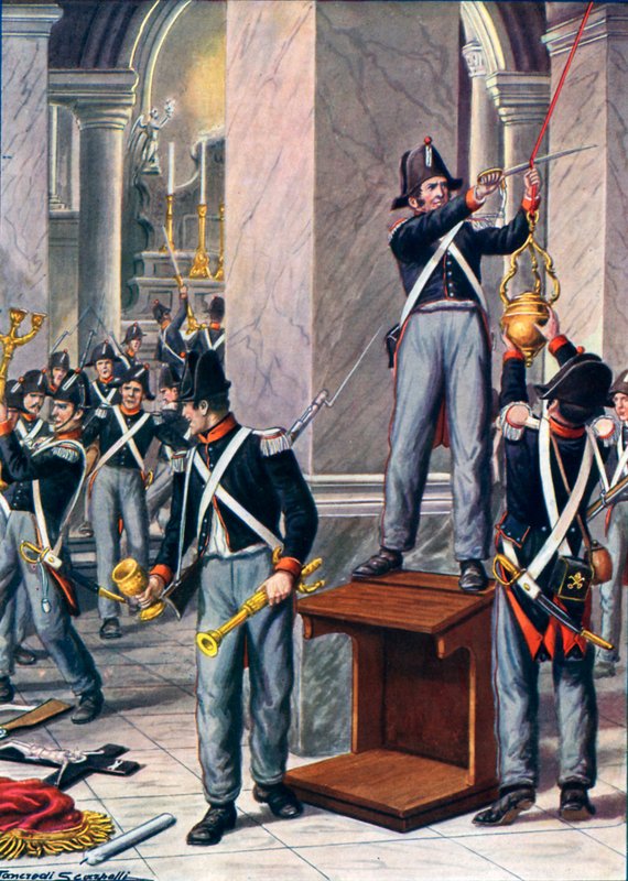 Cesena kifosztása pápai katonák által, 1832 alkotó: Tancredi Scarpelli