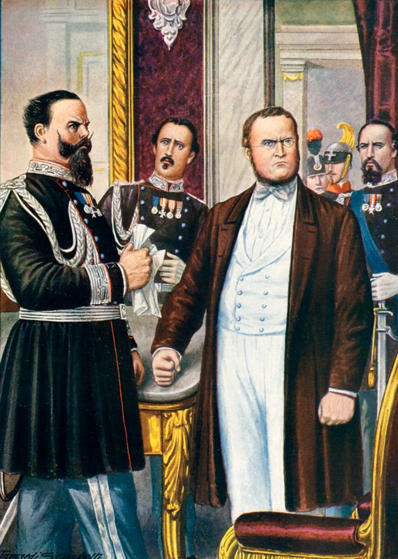 Victor Emanuel és Cavour tudomást szerez az 1859. július 12-i villafrancai fegyverszünetről alkotó: Tancredi Scarpelli