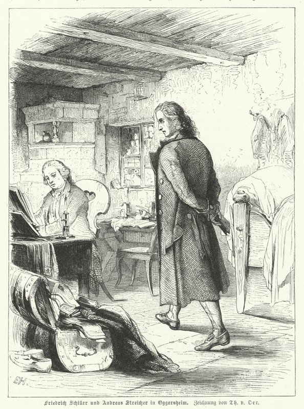 Friedrich Schiller német költő és drámaíró barátjával, Andreas Streicher zongoristával és zeneszerzővel Oggersheimben alkotó: Theobald Reinhold von Oer