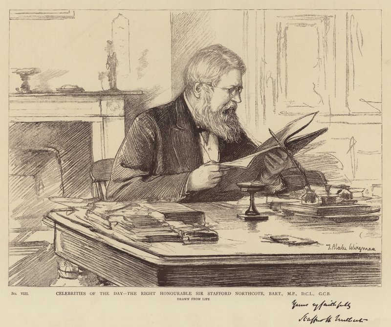 A nap hírességei, a jobbik, tisztelt Sir Stafford Northcote, Baronet, parlamenti képviselő, DCL, GCB alkotó: Theodore Blake Wirgman