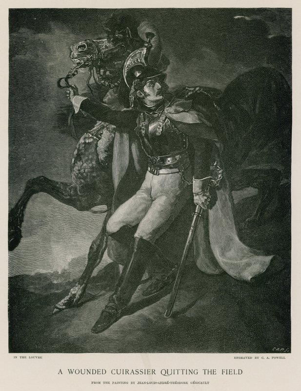 Egy sebesült kurirasszista elhagyja a mezőt. alkotó: Theodore Gericault