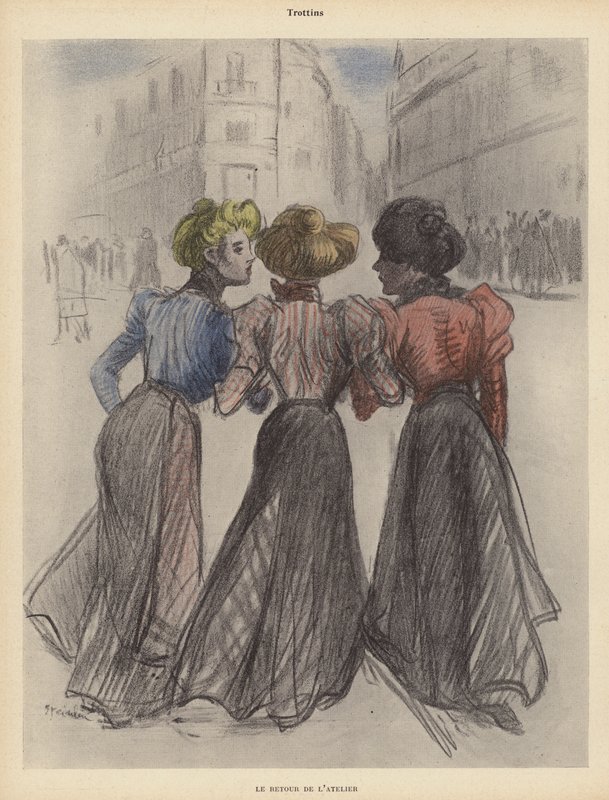 Három nő sétál az utcán (színes litó) alkotó: Theophile Alexandre (after) Steinlen