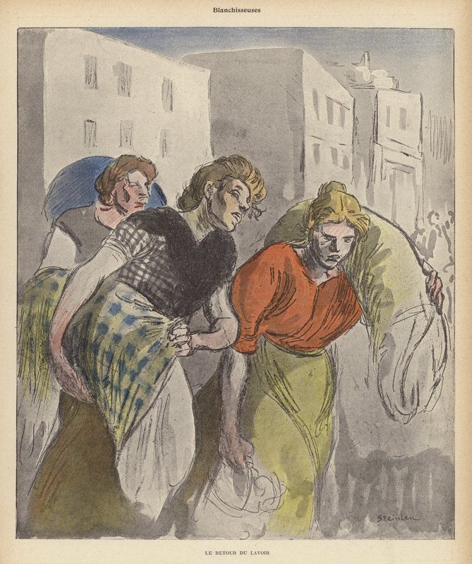 Mosónők visszatérve a mosodából (színes litó) alkotó: Theophile Alexandre (after) Steinlen