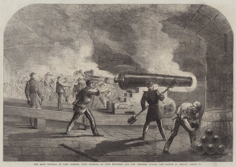 A fő akkumulátor Fort Sumterben, fegyverek Fort Moultrie-n és a csatornán az április 12-i, pénteki akció során alkotó: Thomas Nast