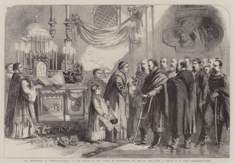 A nápolyi forradalom, Garibaldi a Piedigrottai Szűz kegyhelyén 8. alkotó: Thomas Nast
