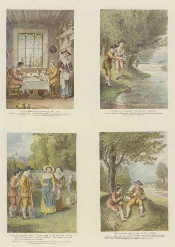 A teljes horgász, Izaak Walton és Charles Cotton (chromolitho) alkotó: Thomas Stothard