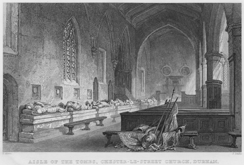 A sírok mellékhajója, Chester-Le-Street templom, Durham (metszet) alkotó: Thomas (after) Allom